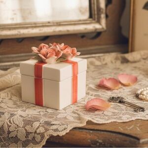 Vintage Rose Floral Porcelain Trinket Box